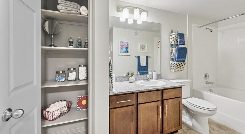 Spacious bathrooms with everything you need a bathroom with a sink toilet and shower